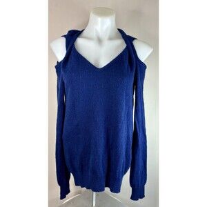Neiman Marcus 100% Cashmere Women's Cold Shoulders Sweater Blue Medium